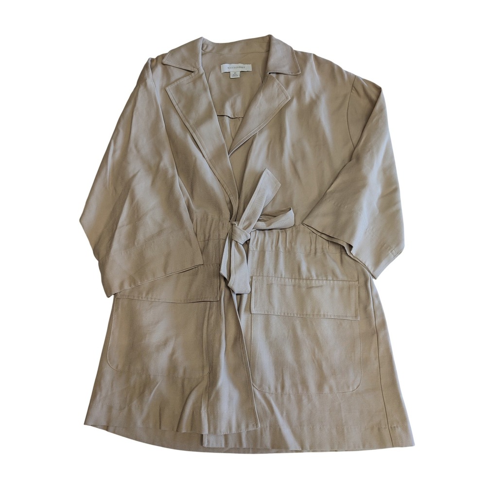 Madison‎ Grey XS Tan Utility Jacket Tie Waist 3/4 Sleeve Rayon Twill Womens